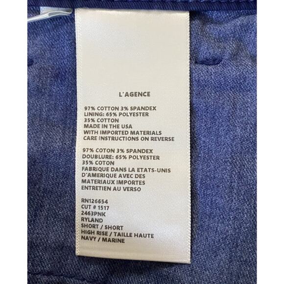 NWT L'AGENCE Sz 24 Navy Ryland High Rise Cut Off Pockets Zip Shorts Raw Hem - Picture 6 of 7